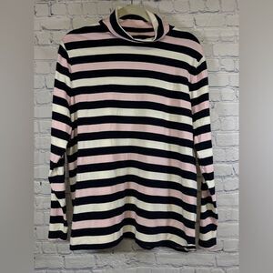 Talbots Navy Blue Pink Sail Striped Preppy Nautical Classic Soft Turtleneck 2XL